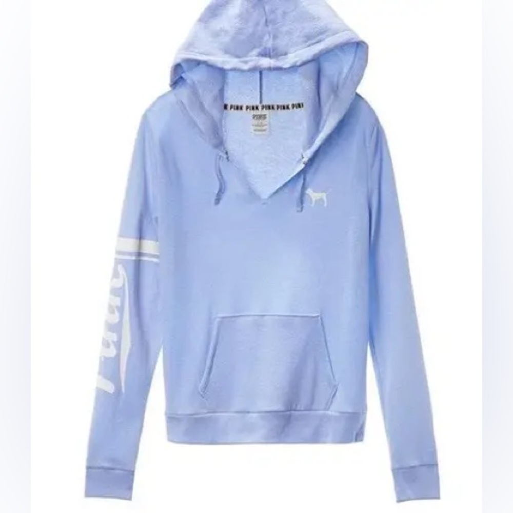 VICTORIA'S SECRET PINK WOMEN'S V NECK LIGHTWEIGHT HOODIE BABY BLUE